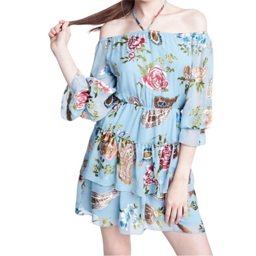 Alice + Olivia Blue Floral Waylon Silk Mini Dress| Size 6